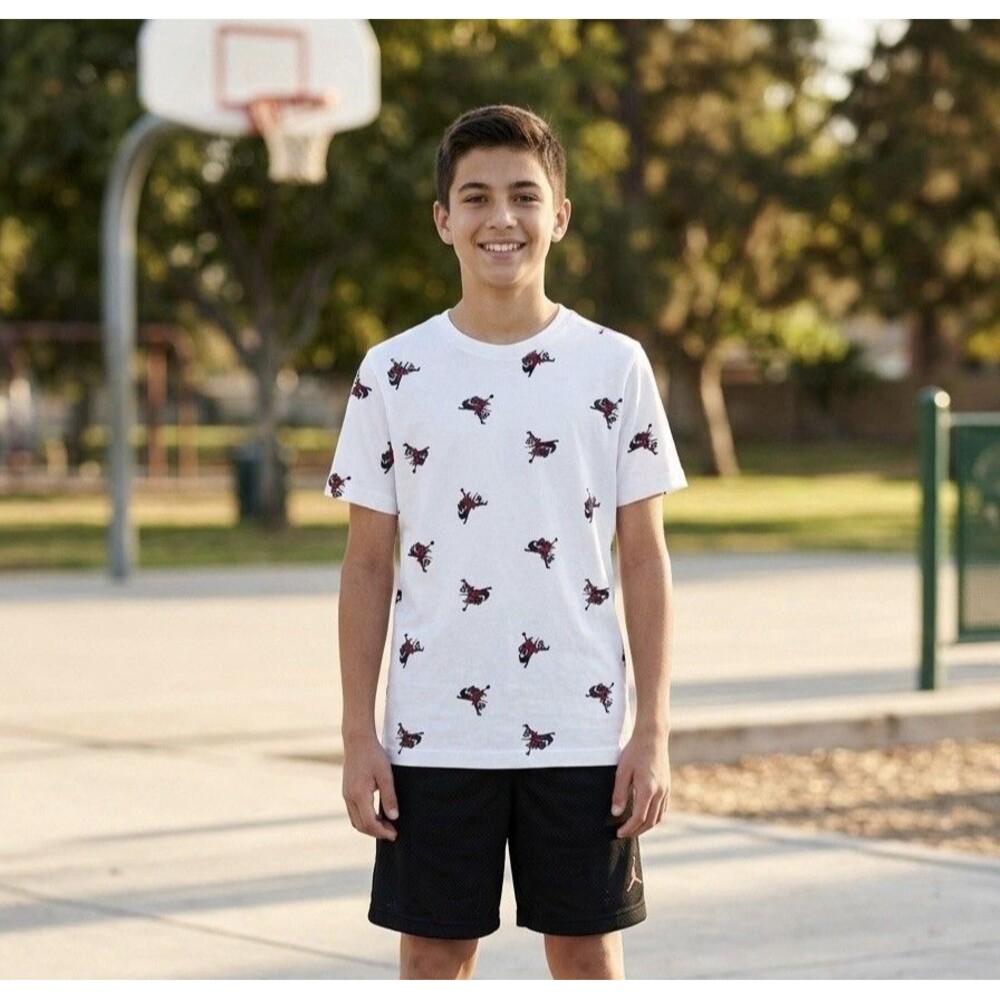 Jordan Youth Boys L All Over Print Nike Air Jumpman T-Shirt White Red Black
